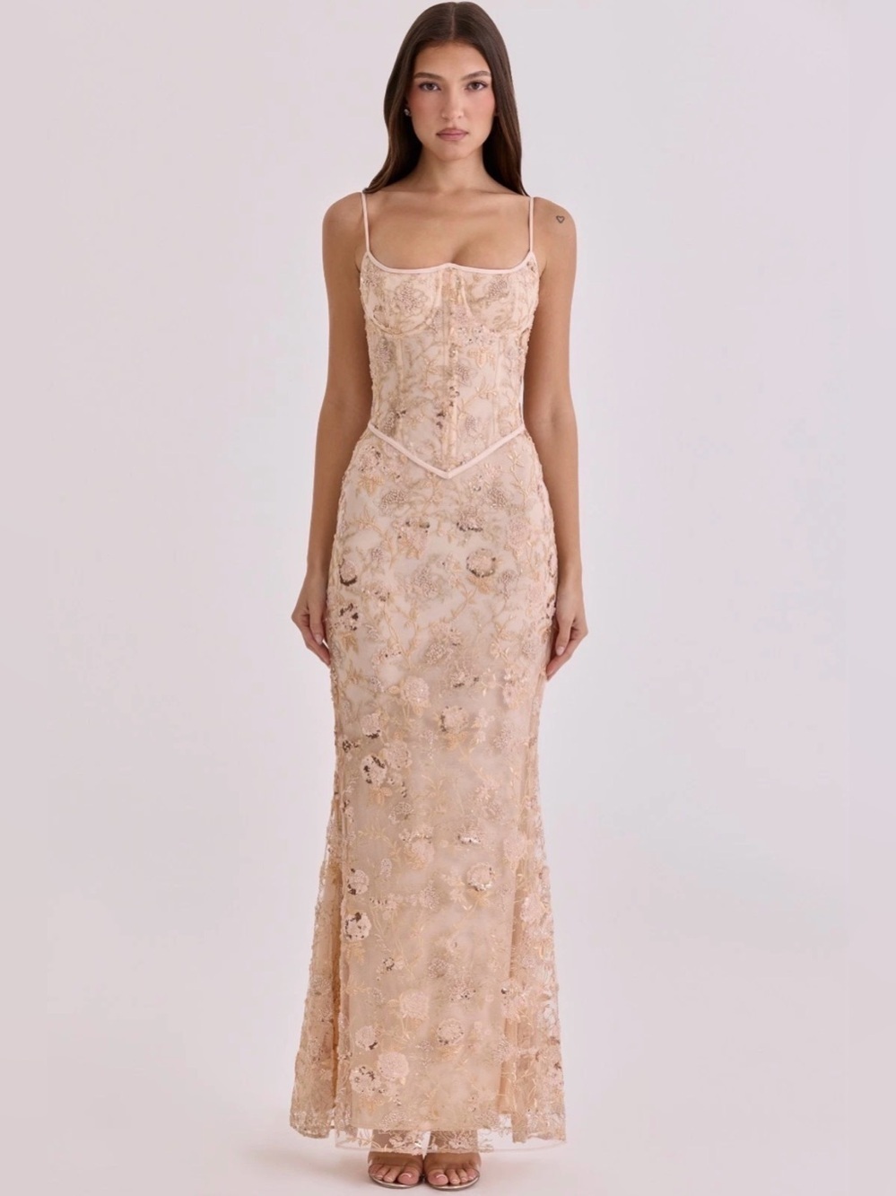 House of CB Blush Embroidered Lace Maxi Dress